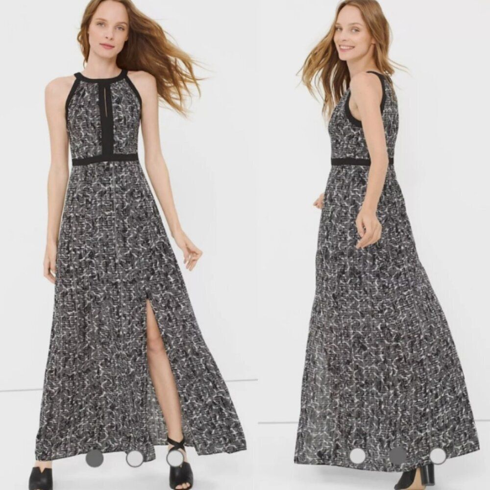 White House Black Market Sleeveless Maxi Dress Black White 2